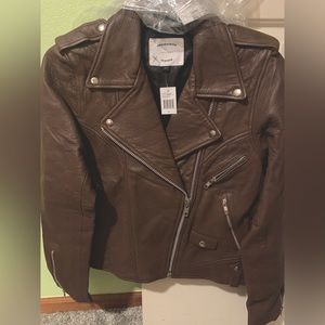 Understated Leather Brown Moto jacket XL